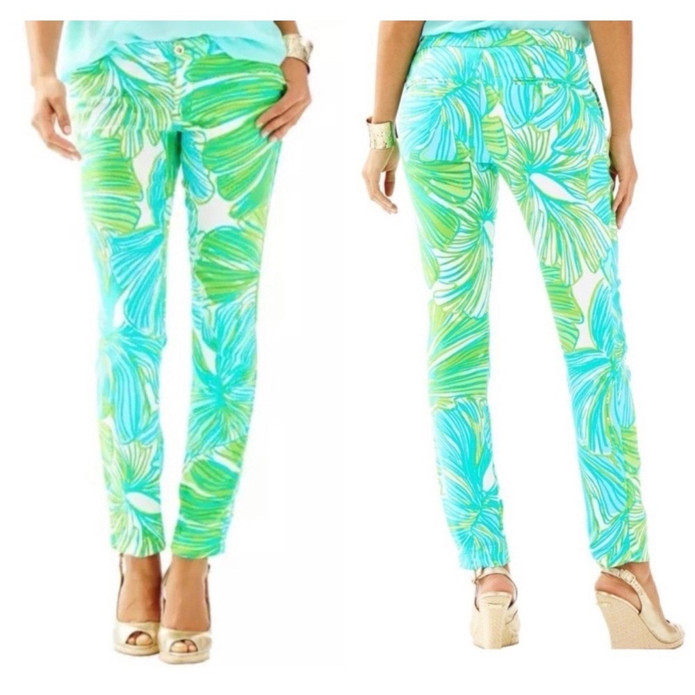 Lilly Pulitzer Alina Slim Ankle Pants Fronds Place Print Tropical Color Green 8